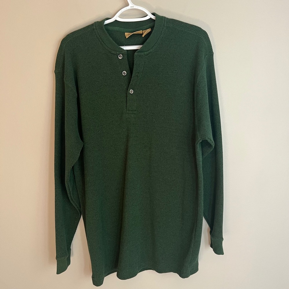 Northwest Territory Naturals Men Henley Forest Green Waffle Knit Medium Granola